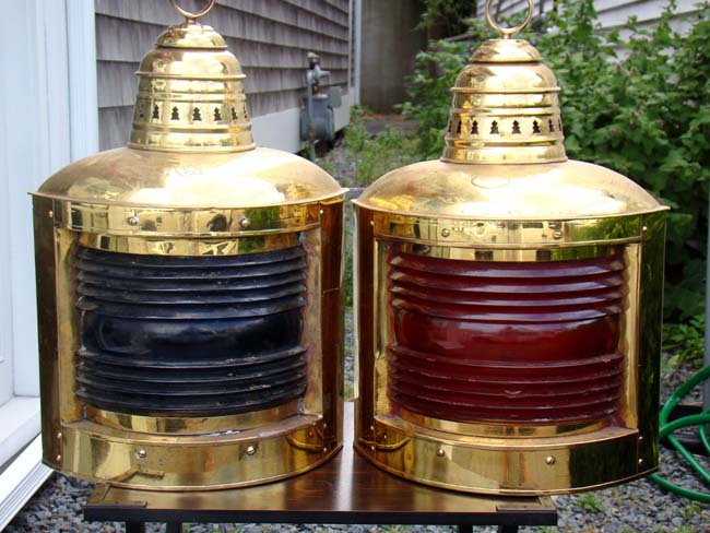 A fine and large pair of Port and Starboard ships' lamps by Perko circa 1910-1920